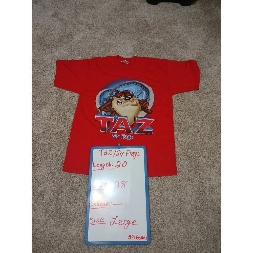 Vintage 2001 Six Flags Taz T-Shirt Large Red Looney Tunes Warner Bros Y2K!!!